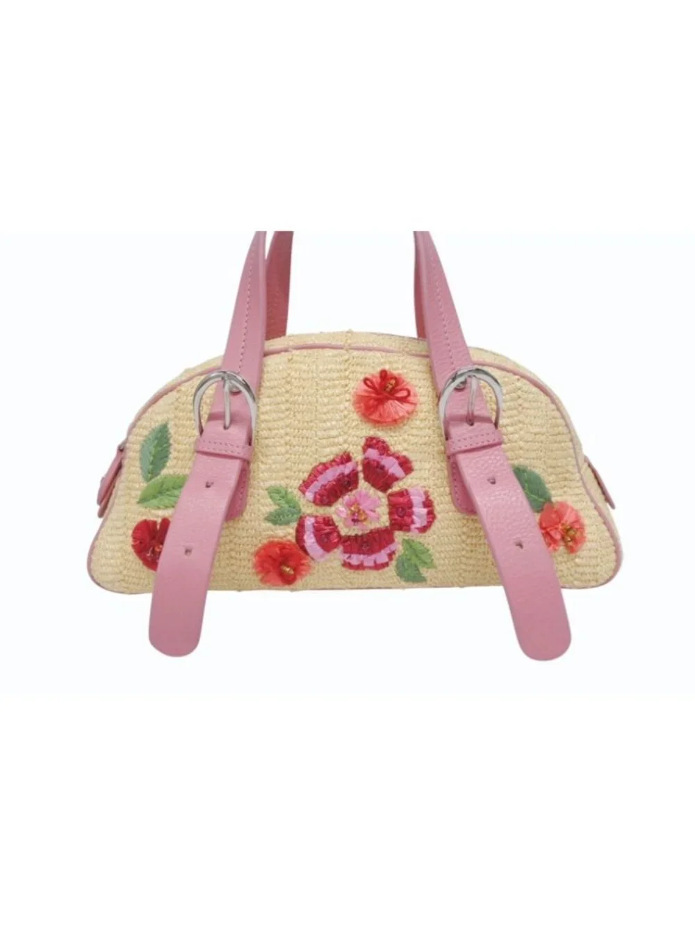 Dior Galliano Era Limited Edition Mini Boston Bag Embroidery Bijou Beige Straw